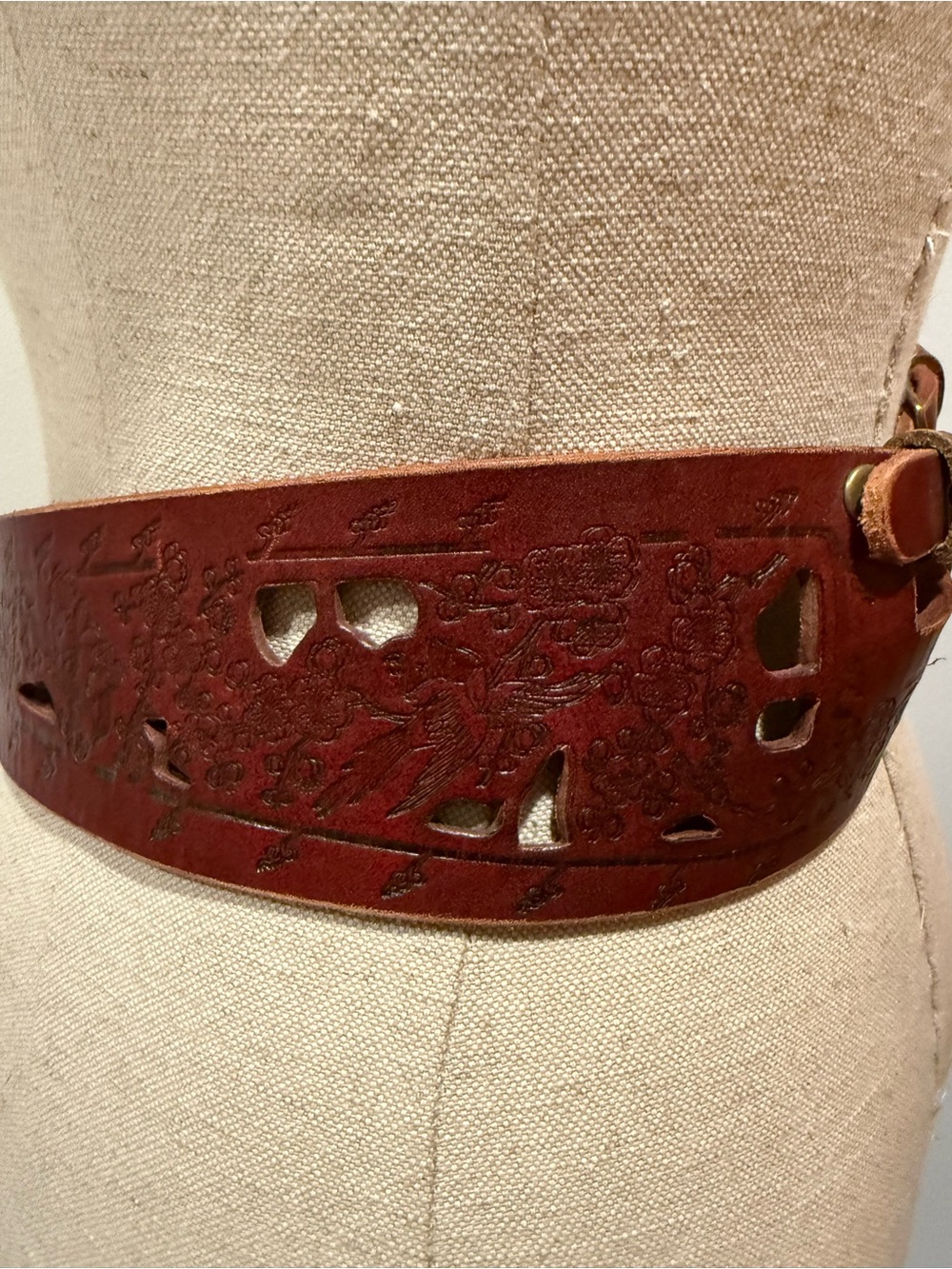 Wide Brown Leather High Waist Belt with Brass Buckle - Picture 4 of 5